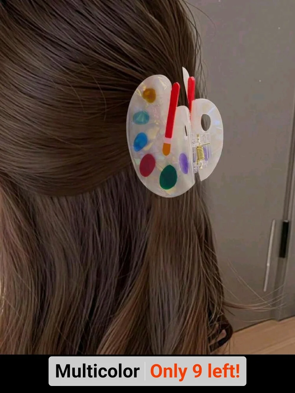 Multicolor Pencil-Shaped Hair Clip & Artist Palette Clip Set
